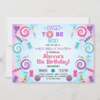 Sweet to be six candyland birthday invitation. inv invitation