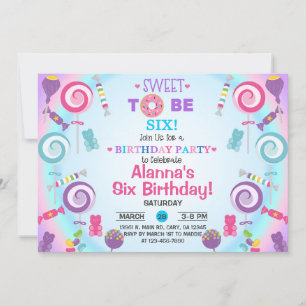 Sweet to be six candyland birthday invitation. inv invitation