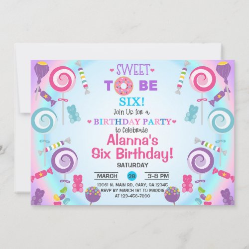 Sweet to be six candyland birthday invitation inv invitation