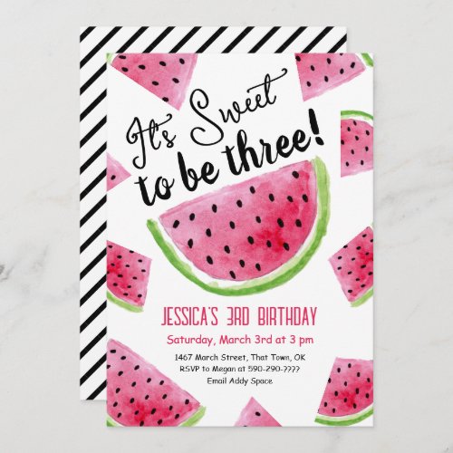  Sweet to Be Three Melon Birthday Party Invitation