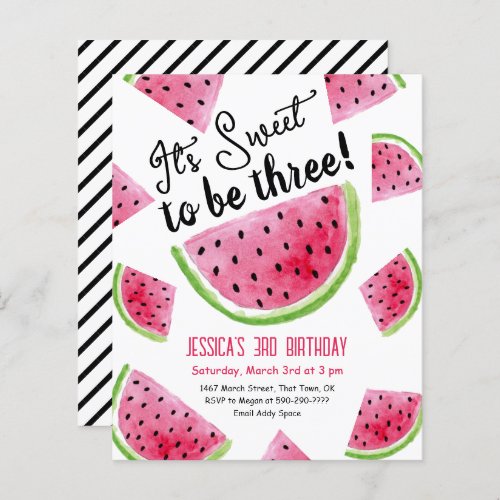  Sweet to Be Three Melon Birthday Party Invitation