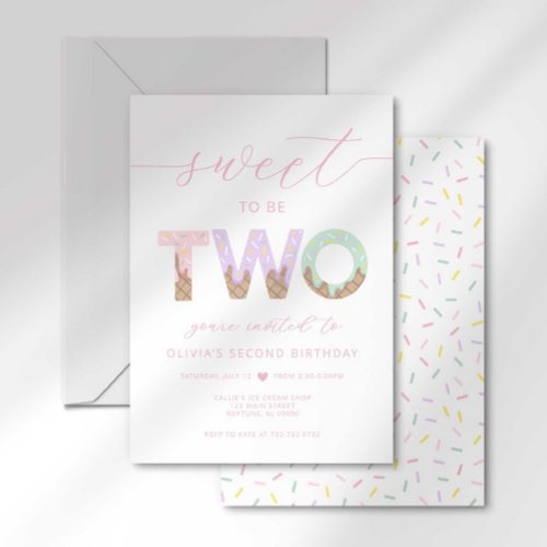 Sweet to be Two Ice Cream Party Invitation
