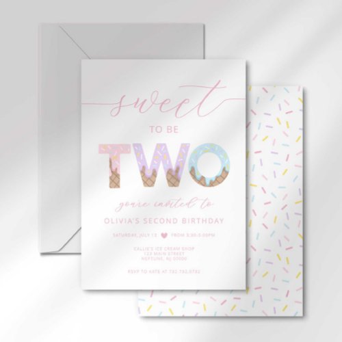 Sweet to be Two Ice Cream Party Invitation