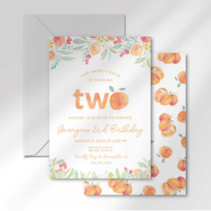 Sweet To Be Two Peach Second Birthday Invitation