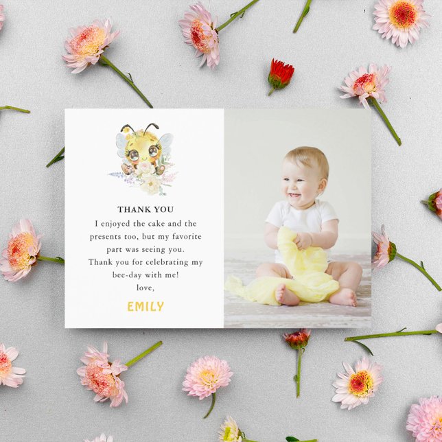 Sweet to Bee' Birthday Photo Thank You Card (Creator Uploaded)