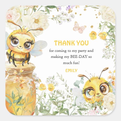 Sweet to Bee Birthday Thank You  Square Sticker