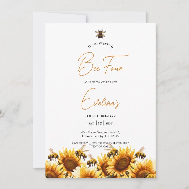 Sweet to Bee Elegant Birthday Invitation (Front)