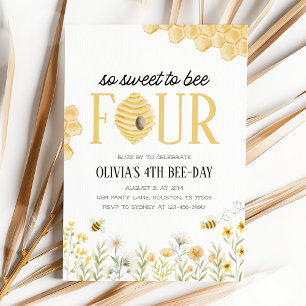 Sweet to Bee Four Bee 4th Birthday Invitation