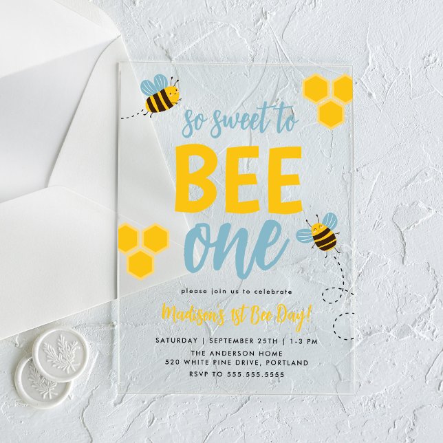 Sweet to Bee One 1st Bee Day Birthday Acrylic Invitations (Creator Uploaded)
