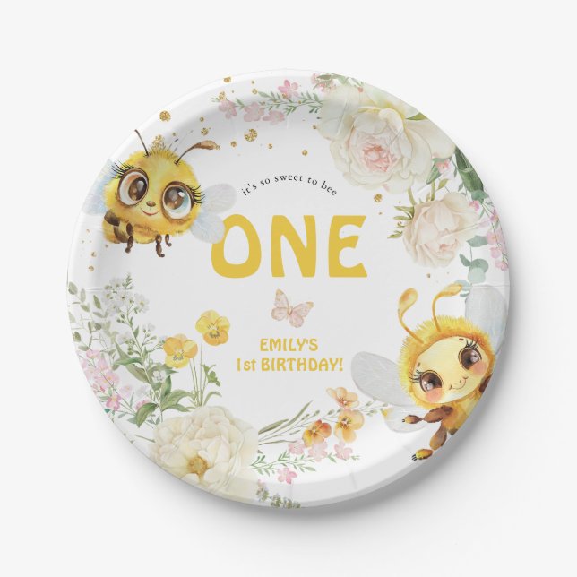 Sweet to Bee ONE' 1st Birthday Paper Plates (Front)
