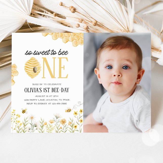 Sweet to Bee One Bee 1st Birthday Photo Invitation (Creator Uploaded)