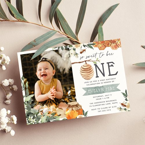 Sweet To Bee One  Bee Theme Photo Birthday Party Invitation