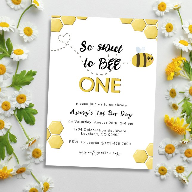 Sweet to Bee One Birthday Cute Invitation (Creator Uploaded)