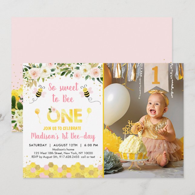Sweet to Bee One Birthday Invitation (Front/Back)