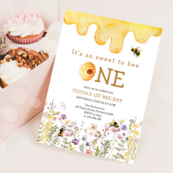Sweet To Bee One Cute Honey Girl First Birthday Invitation by Anietillustration at Zazzle
