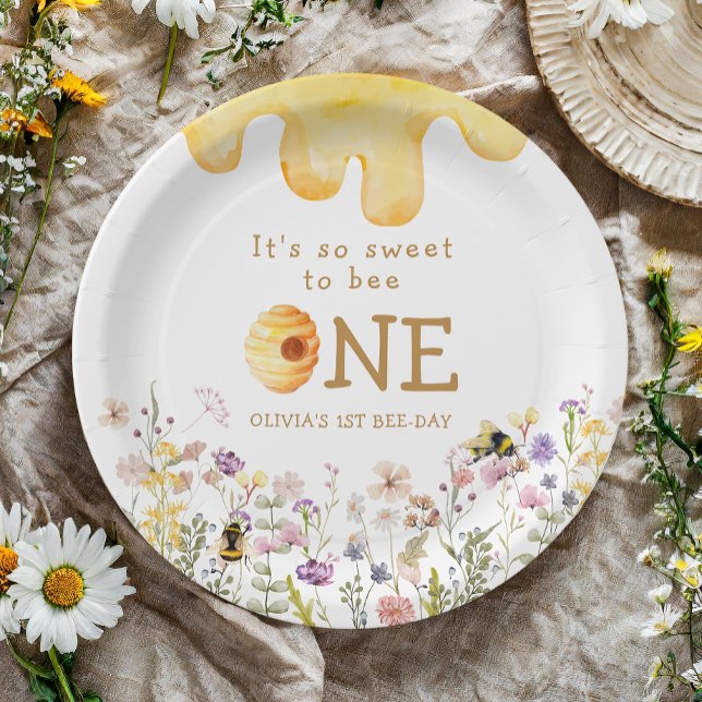 Sweet to Bee One Cute Honey Girl First Birthday Paper Plates (Creator Uploaded)