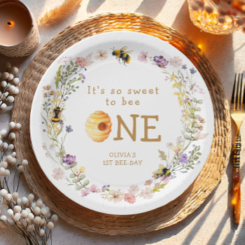 Sweet To Bee One Cute Honey Girl First Birthday Paper Plates by Anietillustration at Zazzle