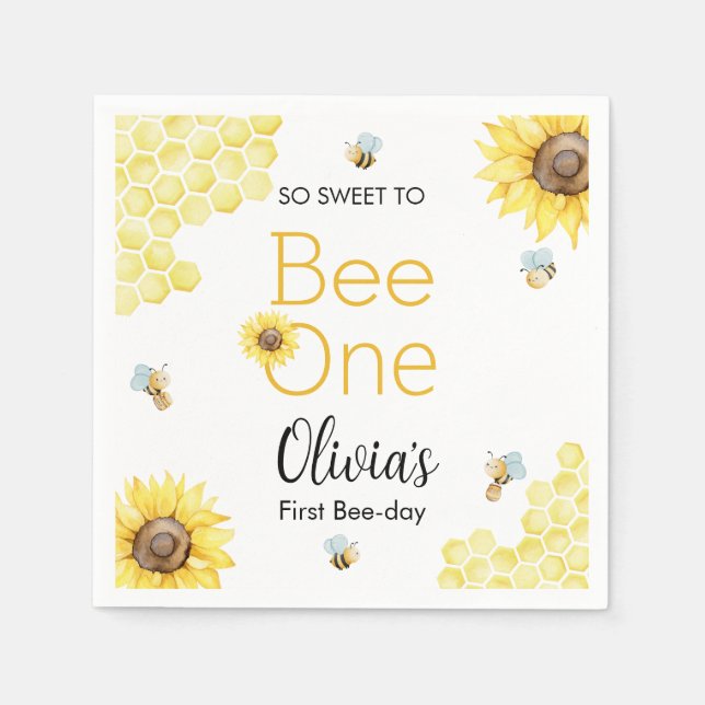 Sweet To Bee One First Bee Day Birthday Party Napkins (Front)