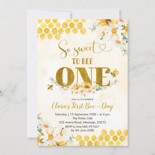 Sweet to Bee One First Birthday Invitation