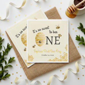 Sweet To Bee One First Birthday Watercolor Bees Napkins
