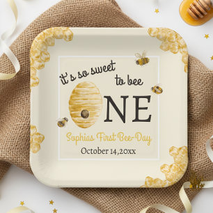 Sweet To Bee One First Birthday Watercolor Bees  Paper Plates