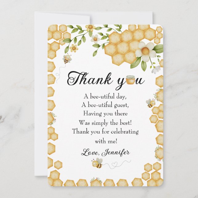 Sweet to Bee One Flat Note Thank You Card (Front)