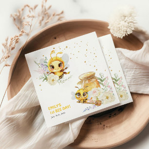 Sweet to Bee ONE Floral Bee 1st Birthday Party Napkins