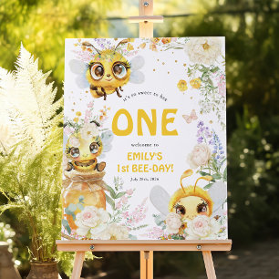 Sweet to Bee ONE Floral Bee 1st Birthday Welcome Foam Board