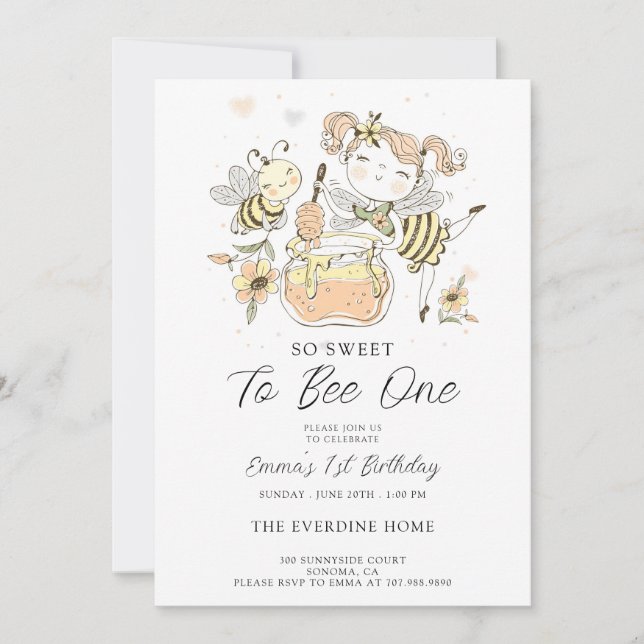 Sweet To Bee One Honey 1st Birthday  Invitation (Front)