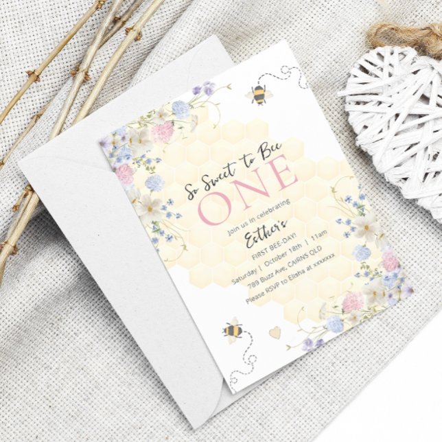 Sweet To Bee One Honey Girls First Birthday Invitation (Creator Uploaded)
