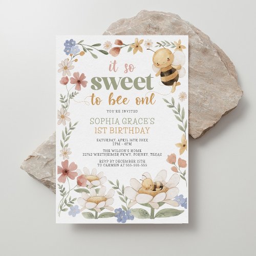 Sweet to Bee One Modern Cute 1st Birthday Invitation