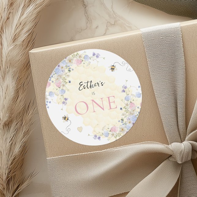 Sweet To Bee One Pastel First Birthday Classic Round Sticker (Creator Uploaded)