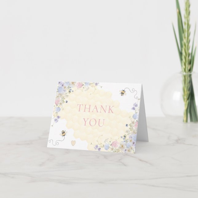Sweet To Bee One Pastel First Birthday Thank You Card (Front)