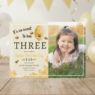Sweet to Bee Three Honeycomb 3rd Birthday Photo Invitation