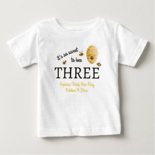 Sweet To Bee Three Third Birthday Bees Honeycomb Baby T-Shirt