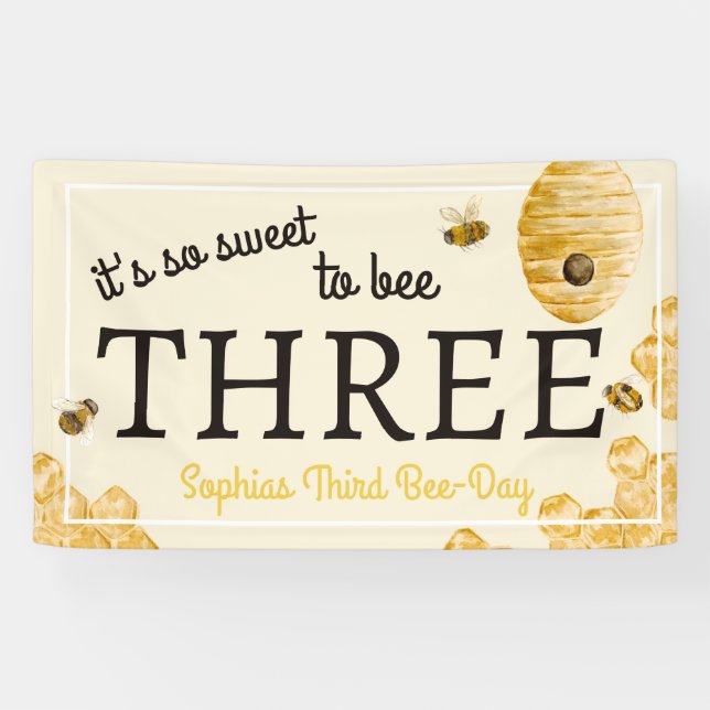 Sweet To Bee Three Third Birthday Bees Honeycomb Banner (Horizontal)