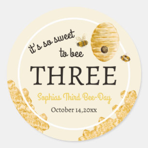 Sweet To Bee Three Third Birthday Bees Honeycomb Classic Round Sticker