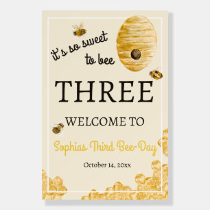 Sweet To Bee Three Third Birthday Watercolor Bees Foam Board