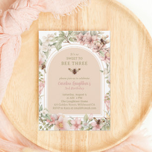 Sweet to Bee Three Wildflower Third Birthday Invitation