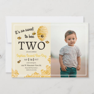 Sweet to Bee Two Honeycomb Bees 2nd Birthday Photo Invitation