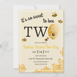 Sweet to Bee Two Honeycomb Bees Second Birthday Invitation