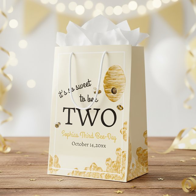 Sweet To Bee Two Second Birthday Bees Honeycomb Medium Gift Bag (Creator Uploaded)
