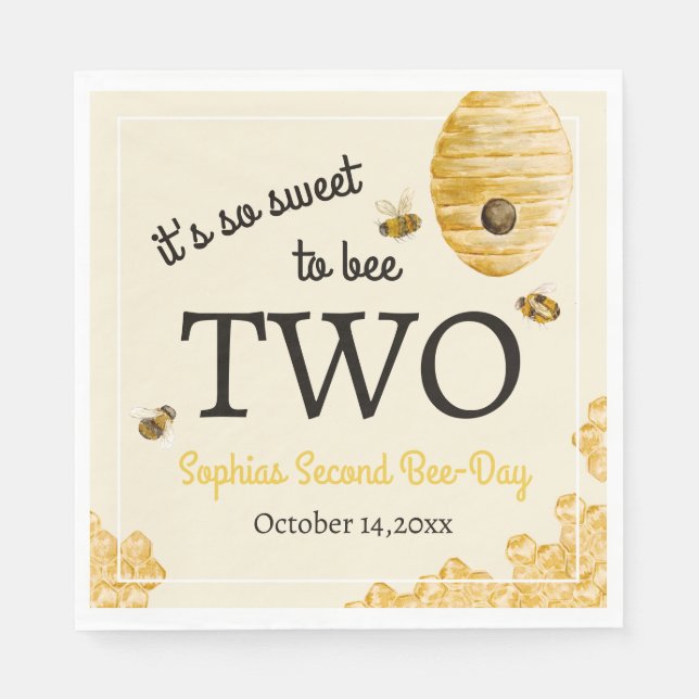 Sweet To Bee Two Second Birthday Bees Honeycomb Napkins (Front)