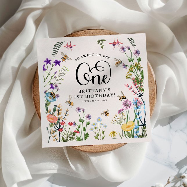 'Sweet to Bee' Wildflower & BumbleBee 1st Birthday Napkins (Creator Uploaded)