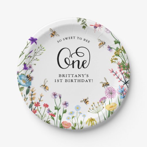 Sweet to Bee Wildflower  BumbleBee 1st Birthday Paper Plates