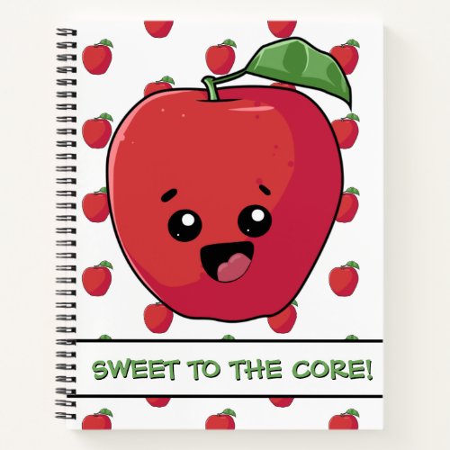 Sweet to the Core Red Apple Pun Funny Cute Notebook