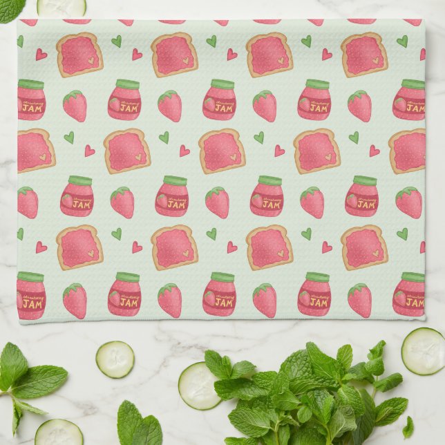 Sweet Toast and Strawberry Jam Kitchen Towel (Folded)