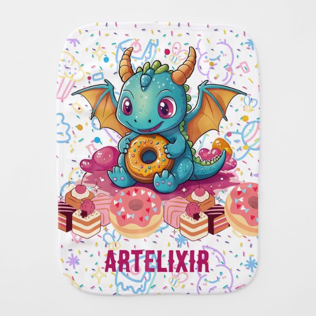 Sweet Tooth Dragon Print  Baby Burp Cloth (Front)