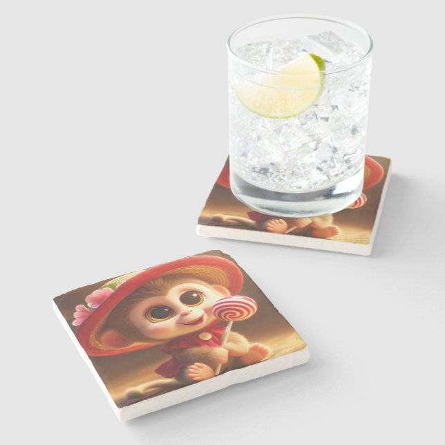 Sweet Tooth Monkey Stone Coaster (Side)