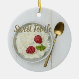 Sweet Tooth rice pudding with raspberries dessert Ceramic Ornament